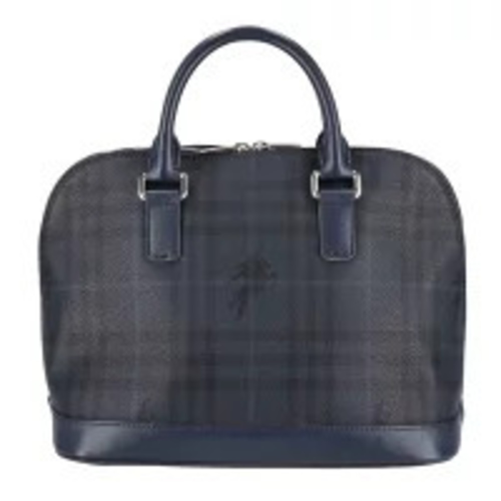 Burberry Black/Blue Check Coated Canvas leather dome bag